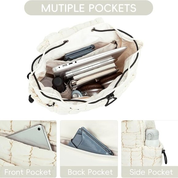 Puffy Quilted Women's Cream Colored Lightweight Backpack NWT - Picture 4 of 4